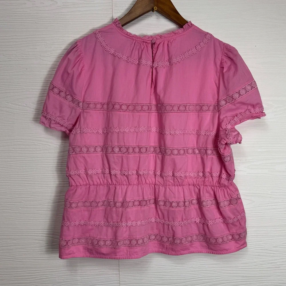 J. Crew Pink Blouse with Embroidered‎ Details eyelit flirty